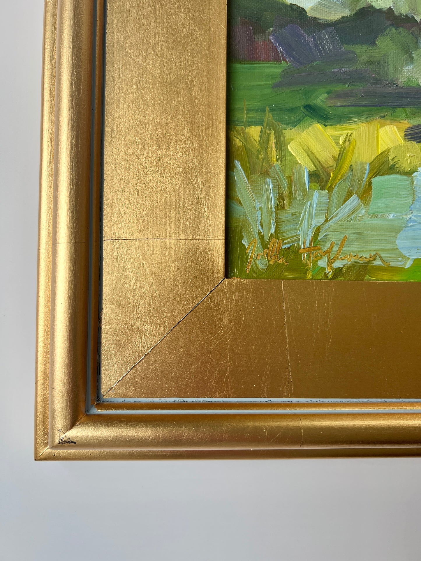 Garden Walk Landscape Oil Painting in Gold Frame