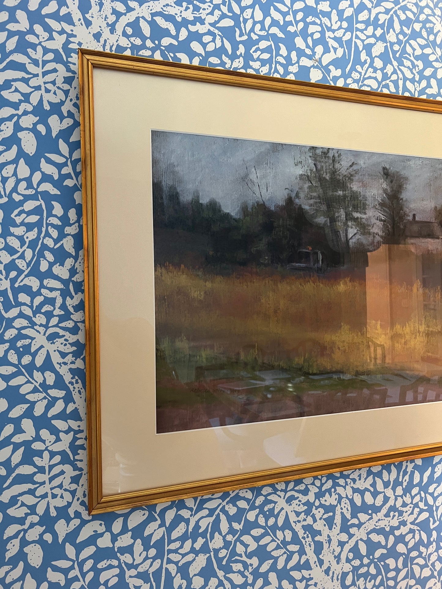 Rebecca Yates Shorb Pastel Landscape "But Not Forgotten (Round Top Farm)" in Gold Frame