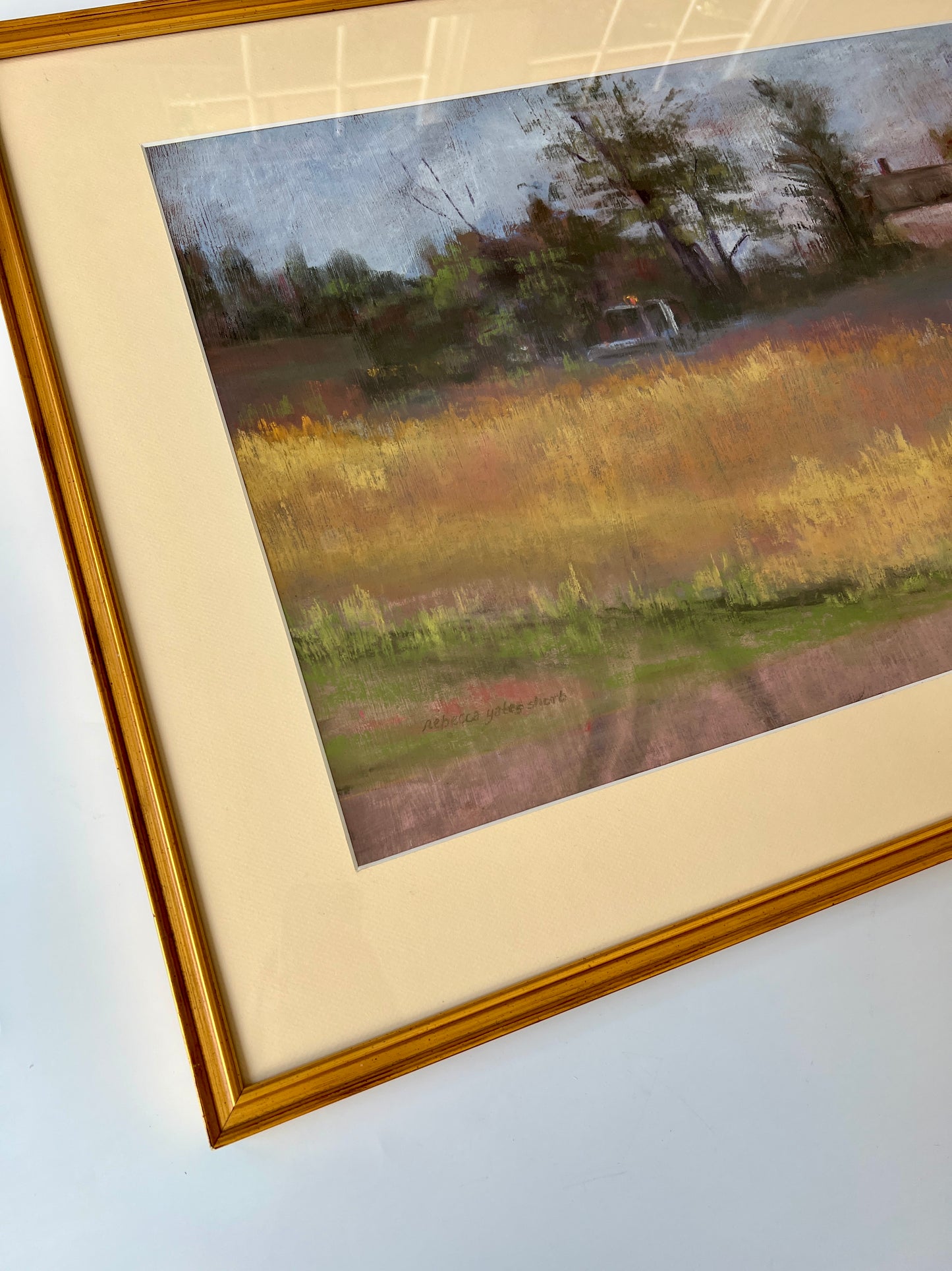 Rebecca Yates Shorb Pastel Landscape "But Not Forgotten (Round Top Farm)" in Gold Frame