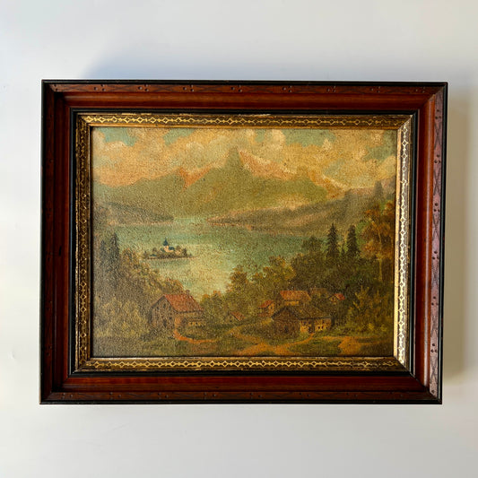 19th Century European Landscape Oil Painting in Eastlake Gold Wood Frame