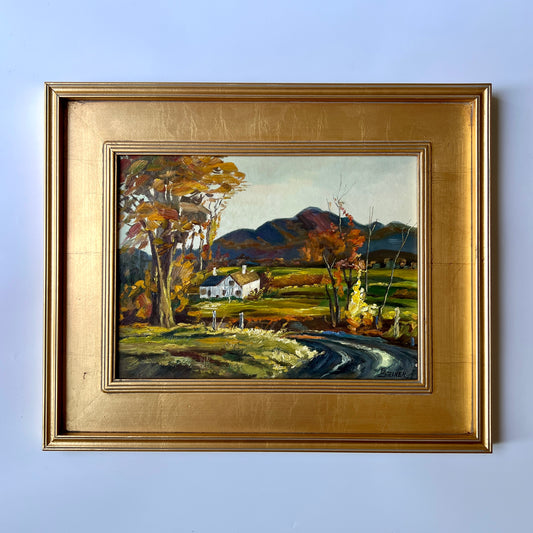 1967 American Autumn Impressionist Landscape Oil Painting in Gold Frame