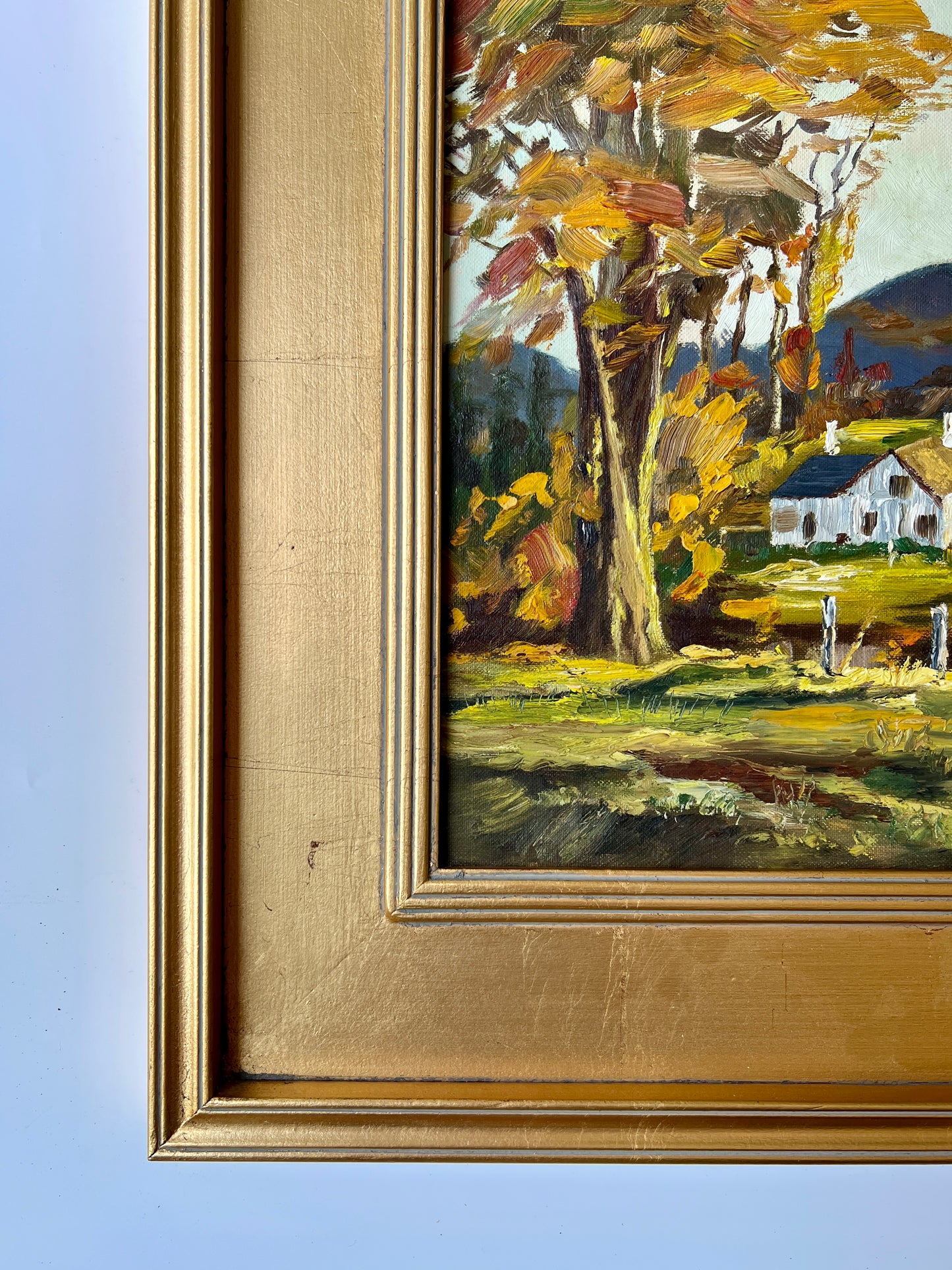 1967 American Autumn Impressionist Landscape Oil Painting in Gold Frame