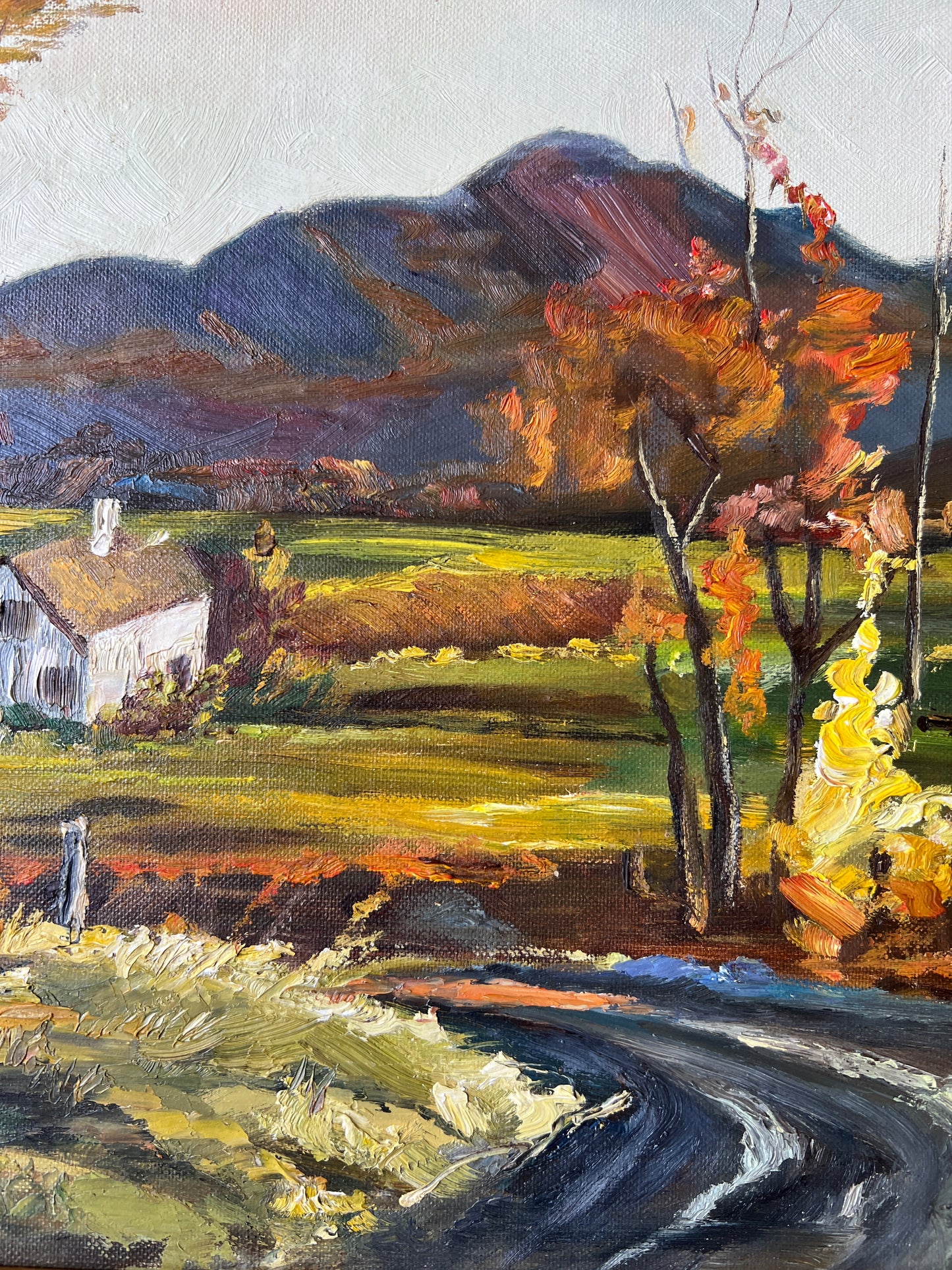 1967 American Autumn Impressionist Landscape Oil Painting in Gold Frame