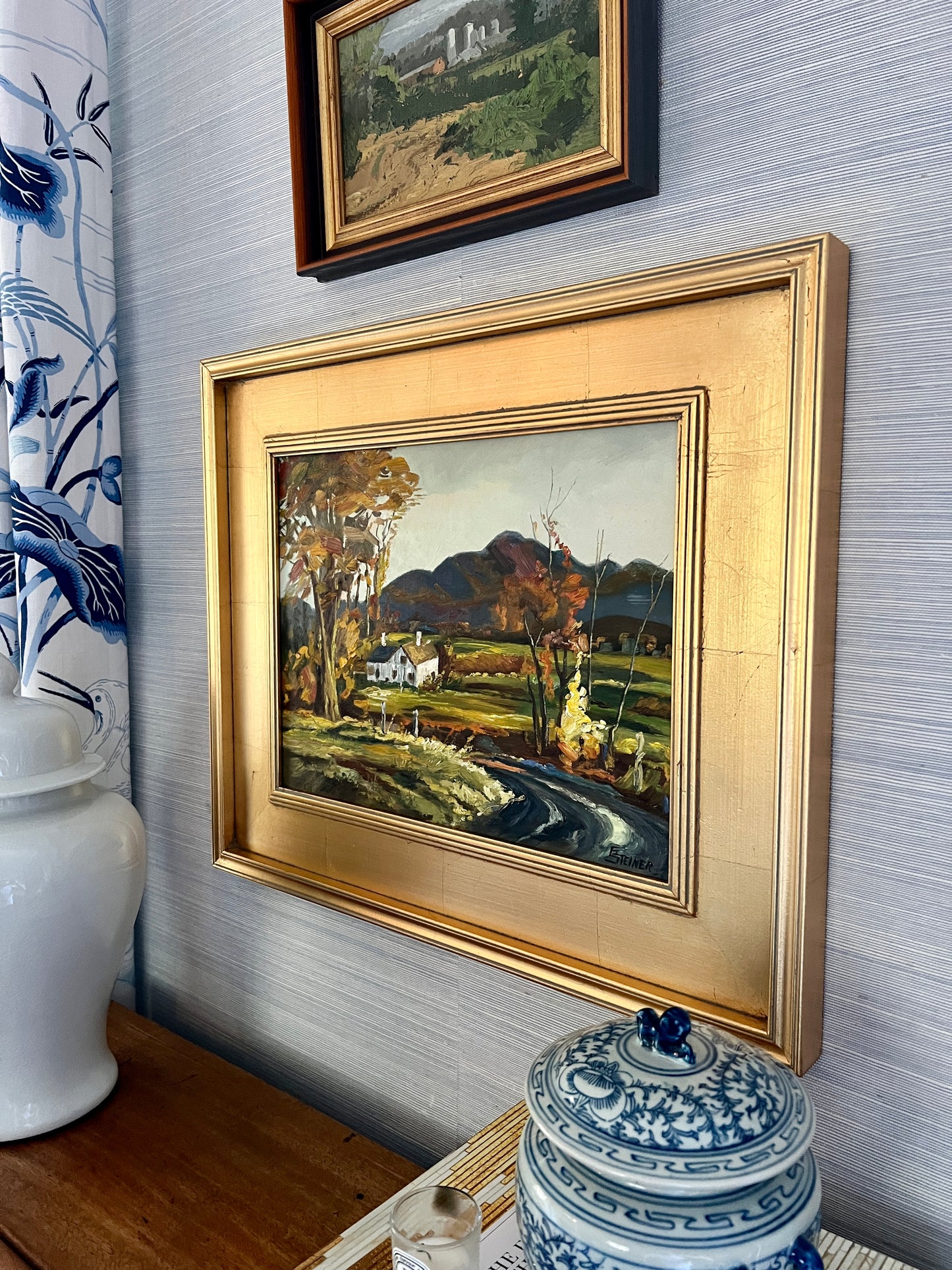 1967 American Autumn Impressionist Landscape Oil Painting in Gold Frame