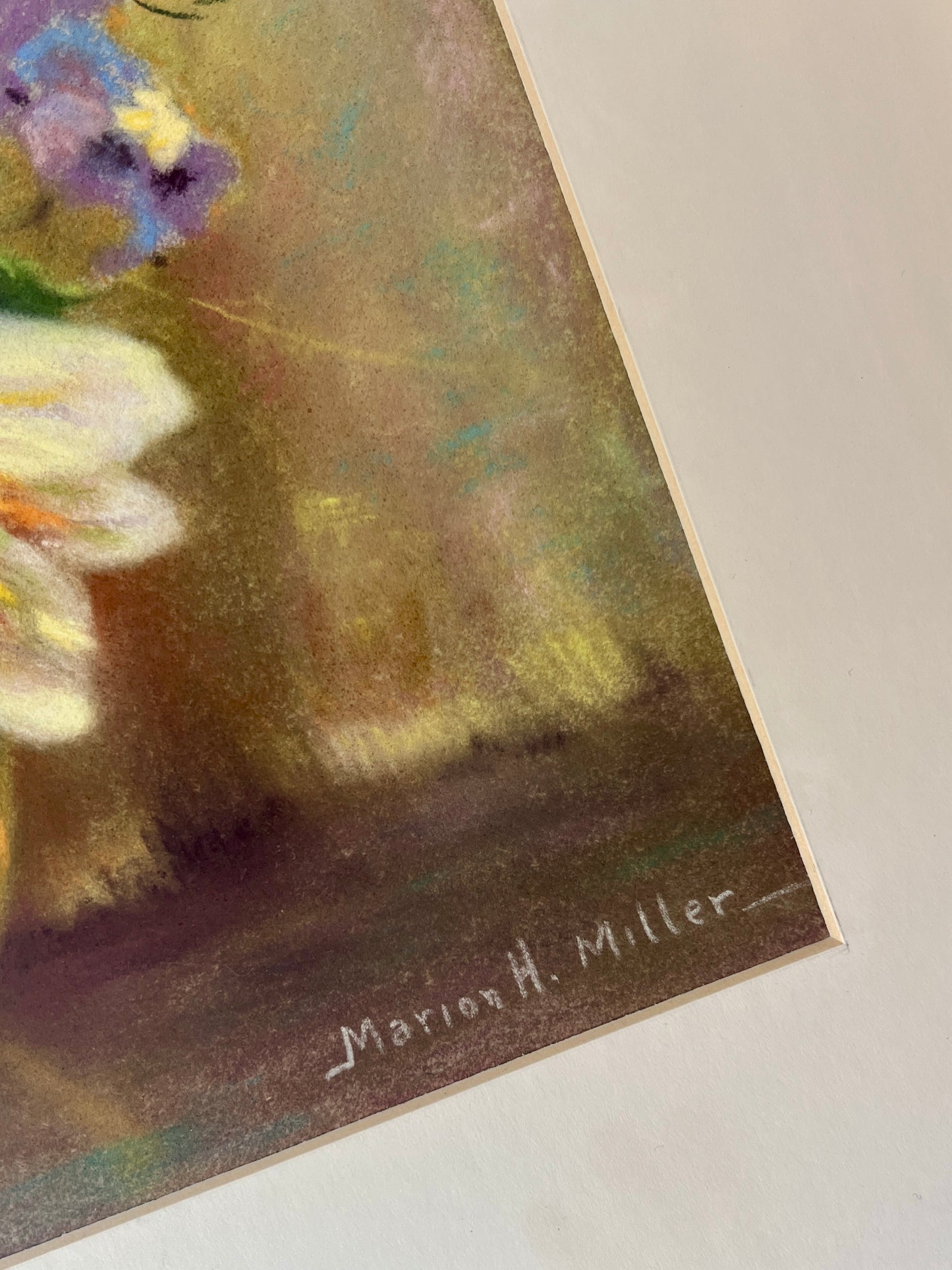 Marion Miller White Lilies Still Life Pastel in Gold Frame