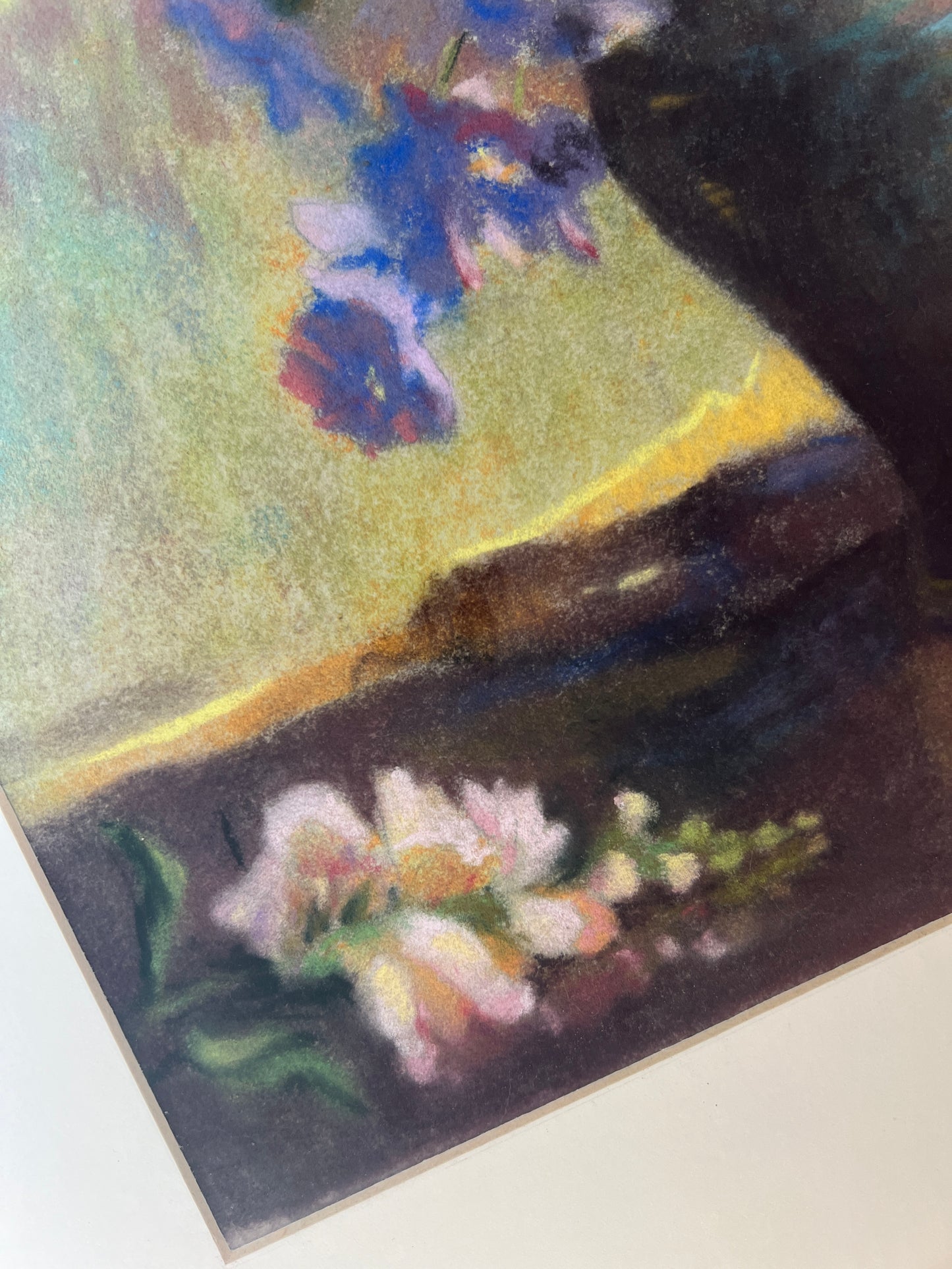 Marion Miller Daisies and Snapdragons in Blue Vase Still Life Pastel in Gold Frame