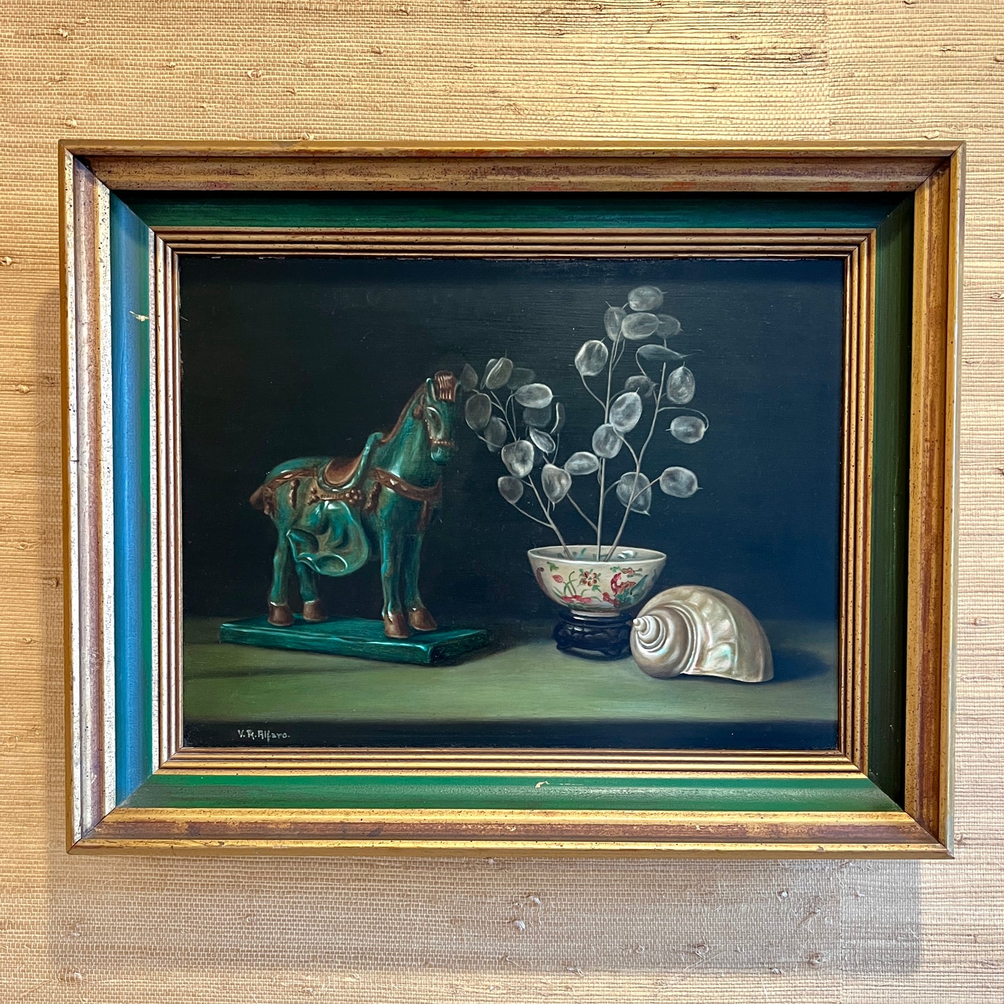 Dark Still Life Painting of Horse and Shell