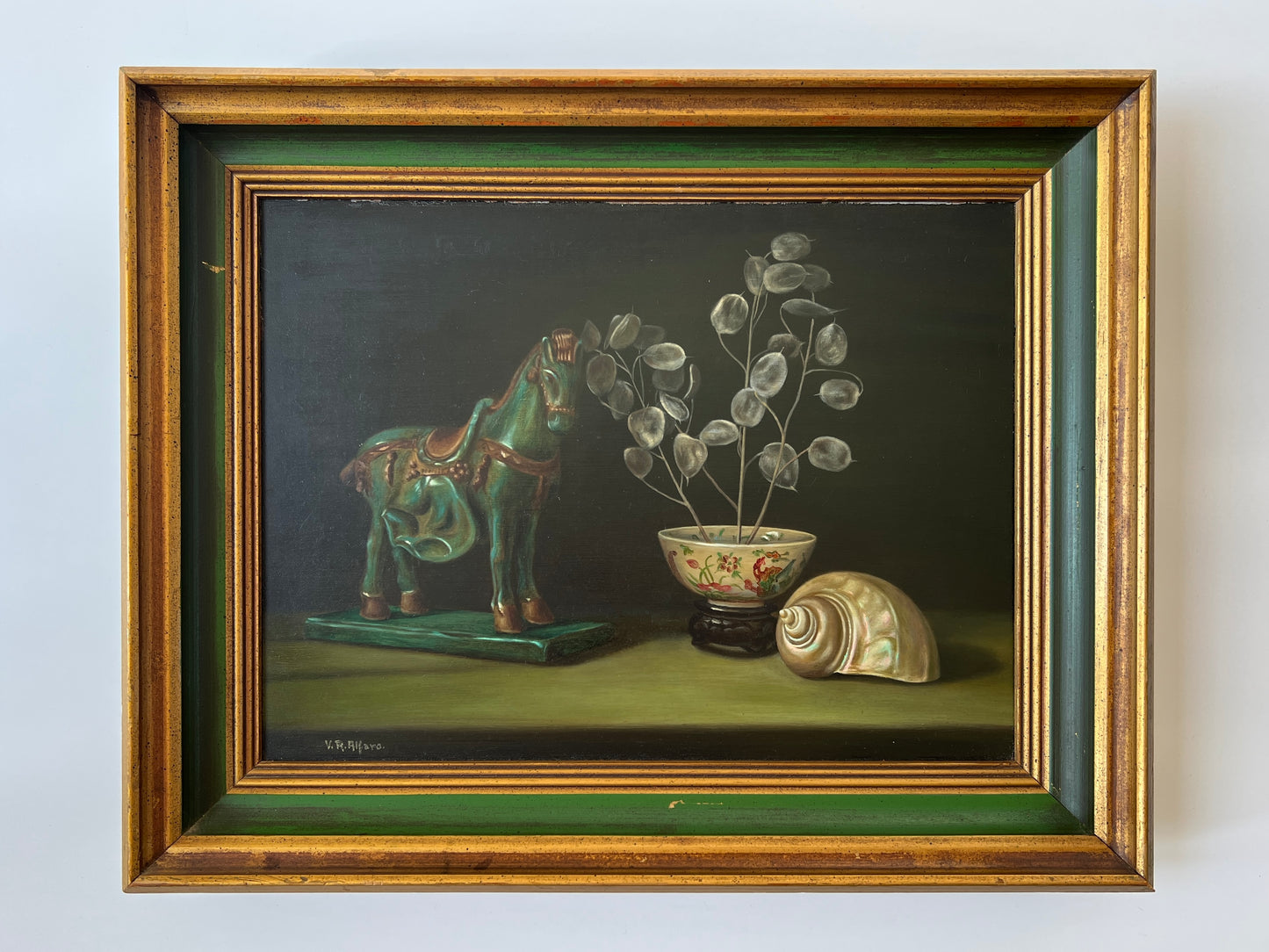 Dark Still Life Painting of Horse and Shell