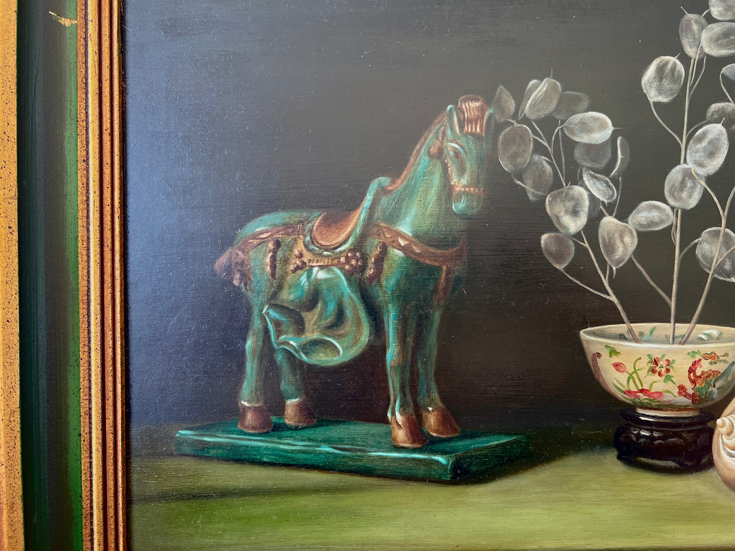 Dark Still Life Painting of Horse and Shell