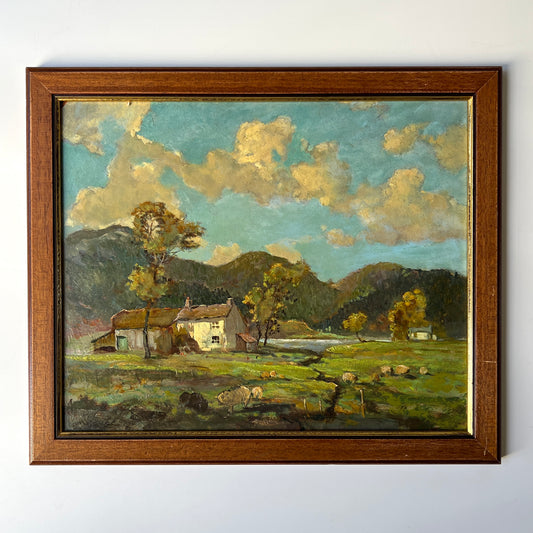 Jack Cross Oil Painting Afternoon on the Sheep Farm Landscape in Wood and Gilt Frame