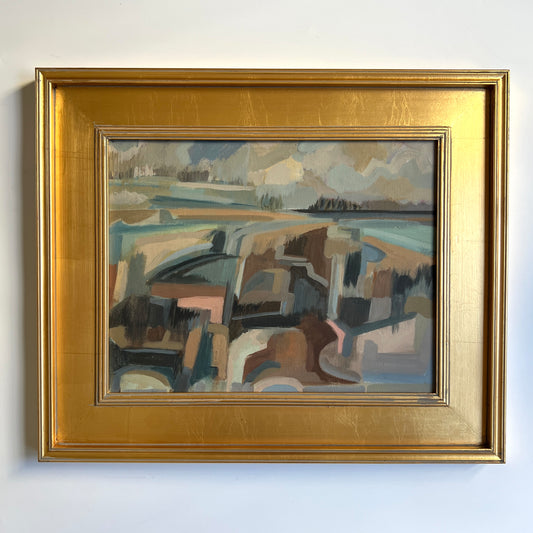 Marlene E. Miller Moody Abstract Expressionist Landscape Oil Painting in Gold Frame