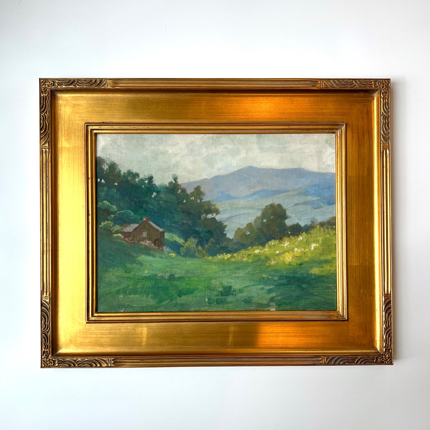 Antique Rural House and Landscape Oil Painting