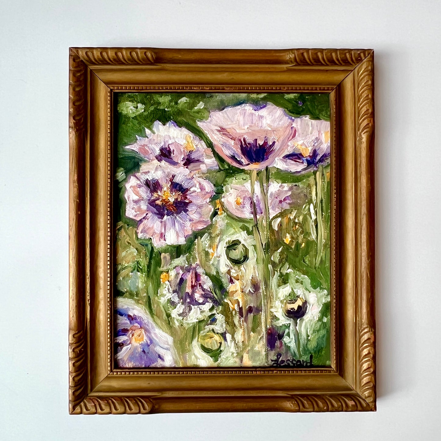 Purple Poppies Impressionist Vintage Oil Painting