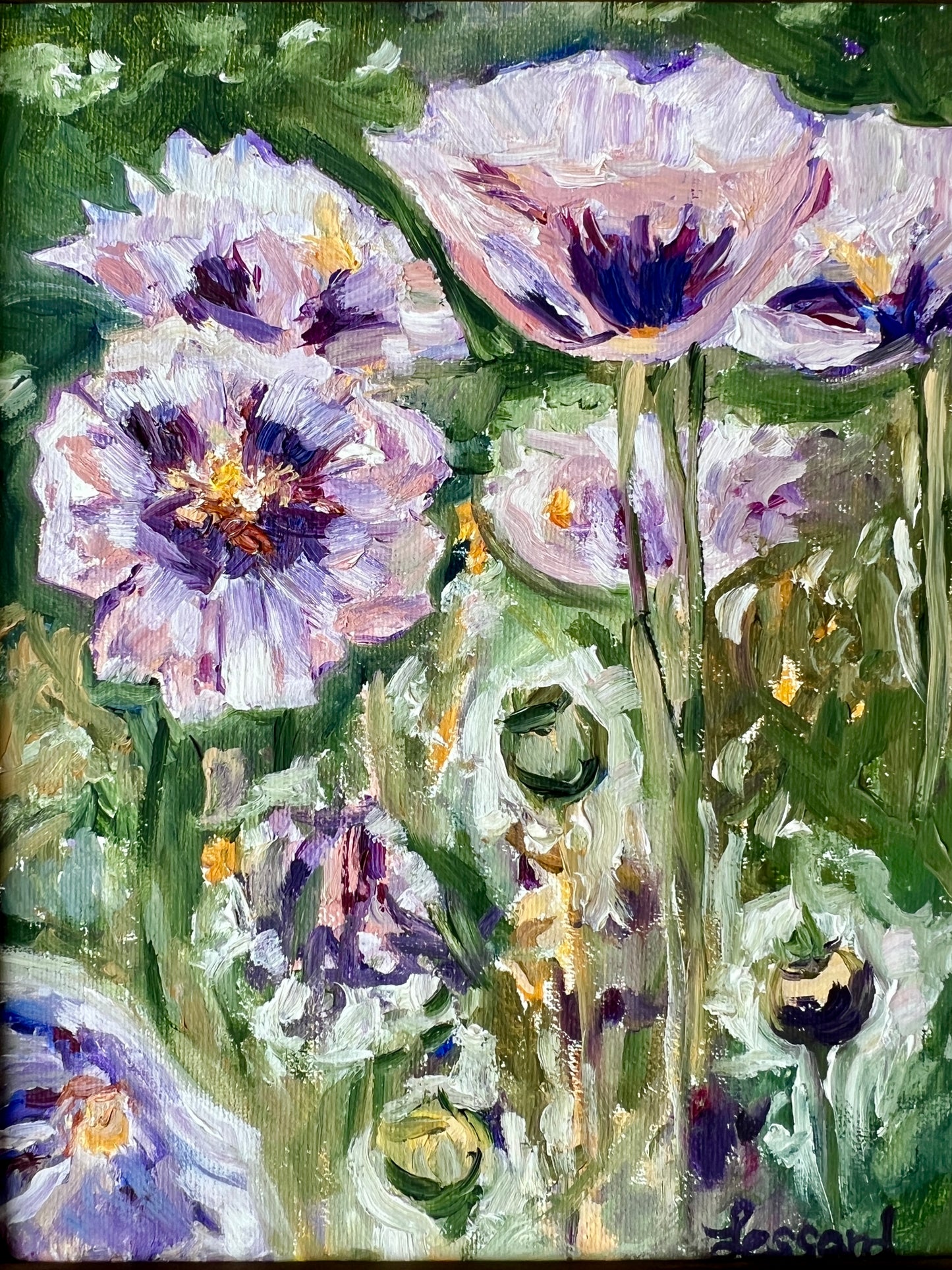 Purple Poppies Impressionist Vintage Oil Painting