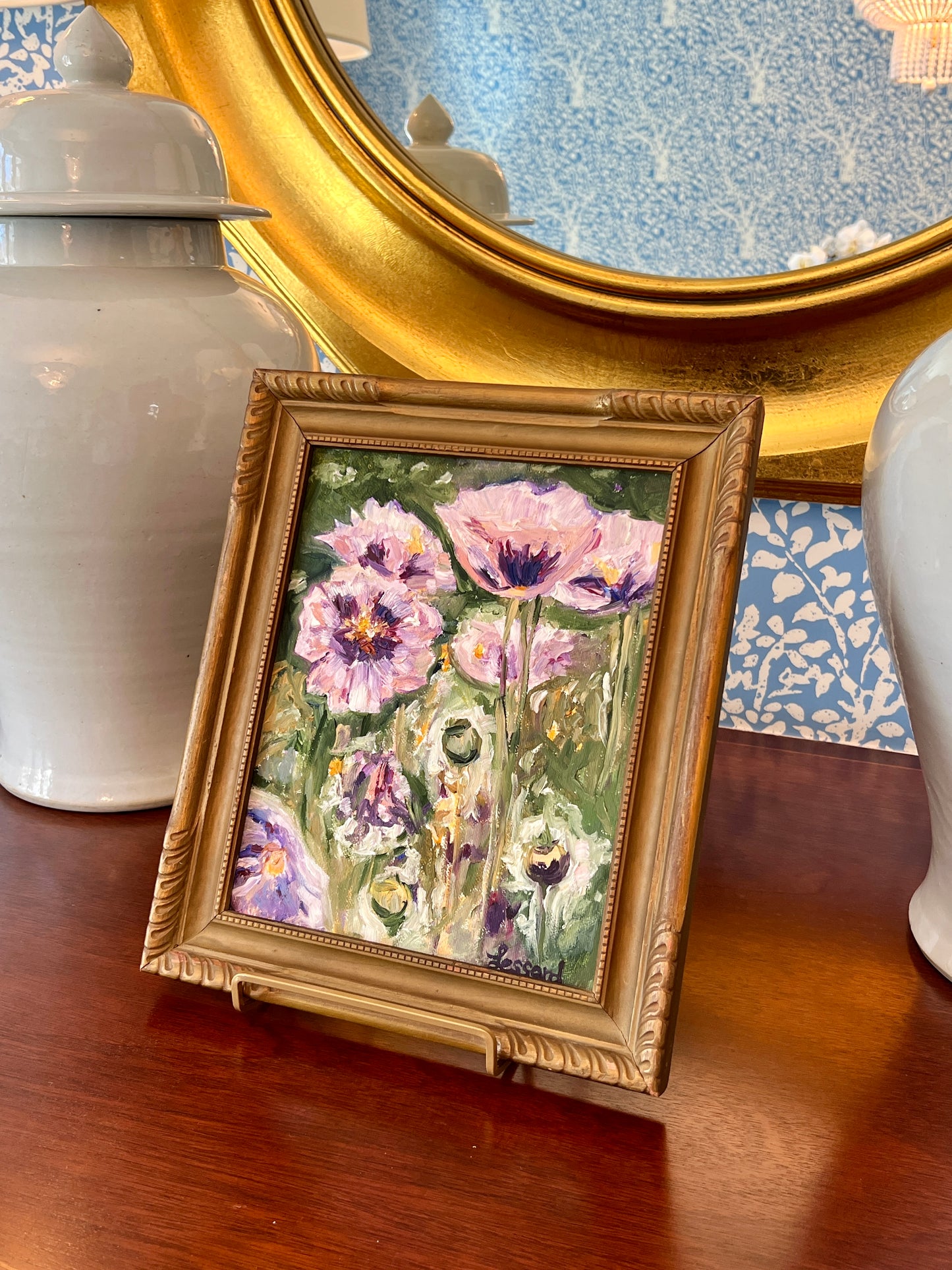 Purple Poppies Impressionist Vintage Oil Painting