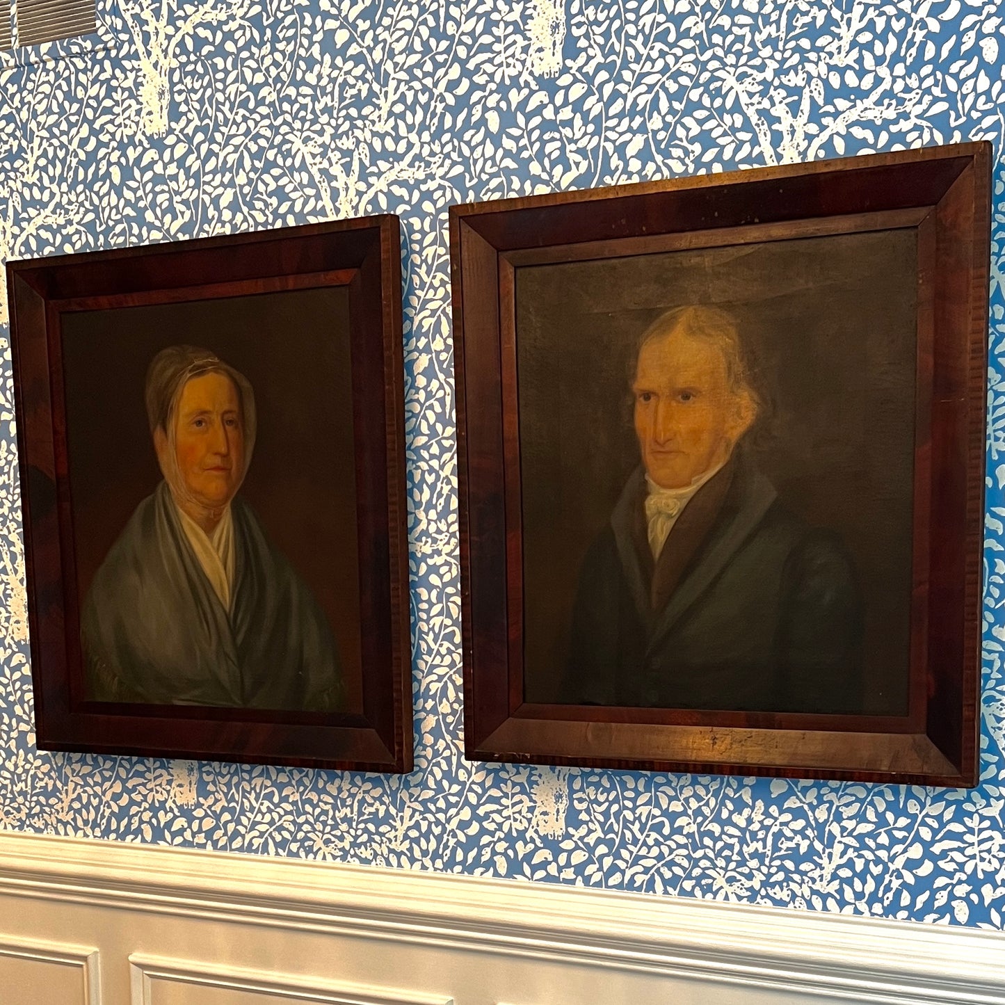 Pair of 19th Century American Husband and Wife Portrait Paintings in Original Frames