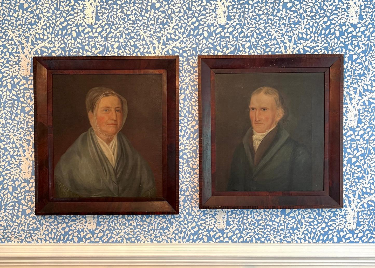 Pair of 19th Century American Husband and Wife Portrait Paintings in Original Frames