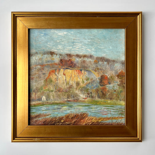 Antique Colorful Coastal Landscape Painting in Gold Frame