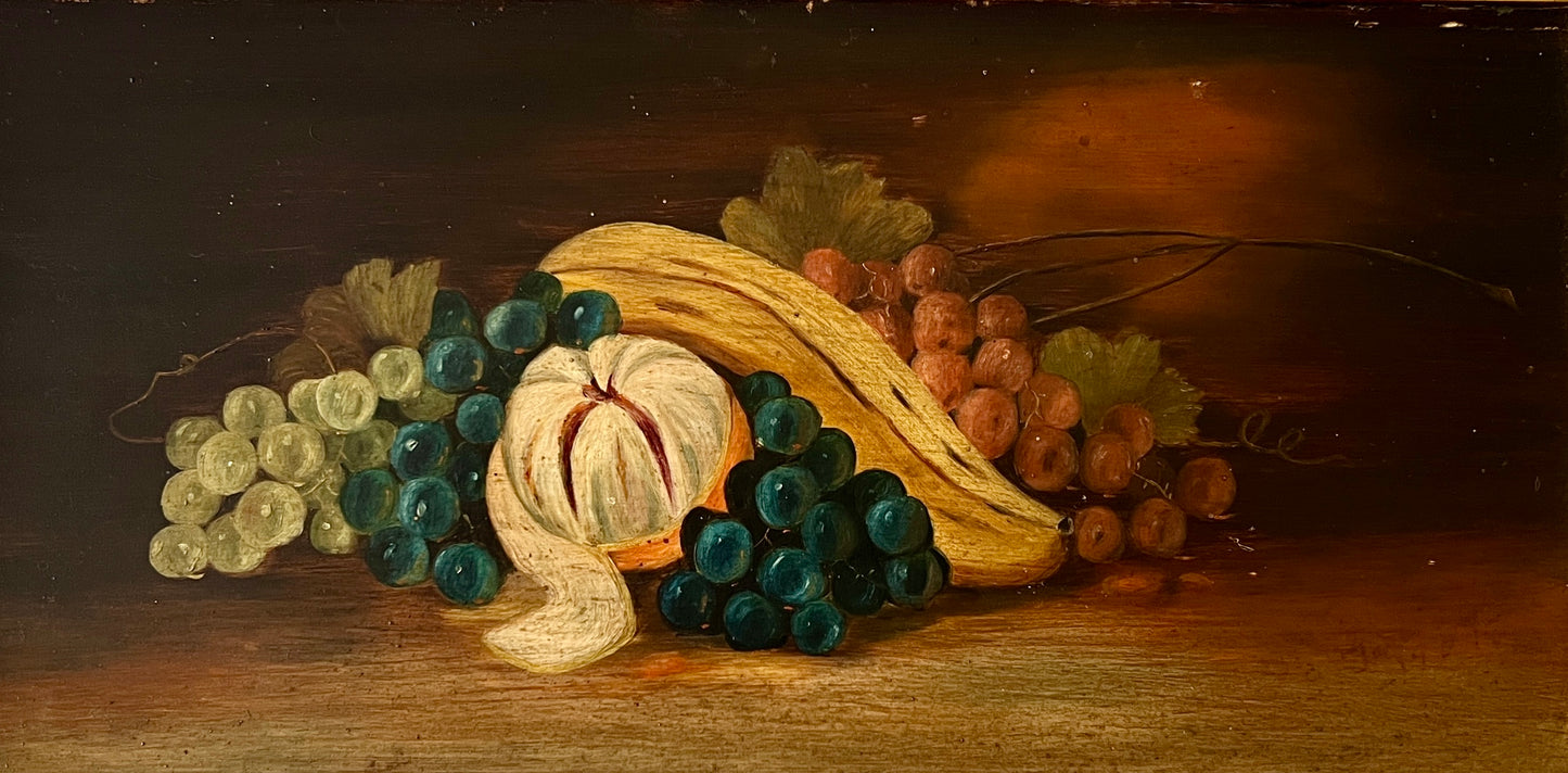 19th Century Fruit Still Life Oil Painting in Lemon Gold Carved Frame