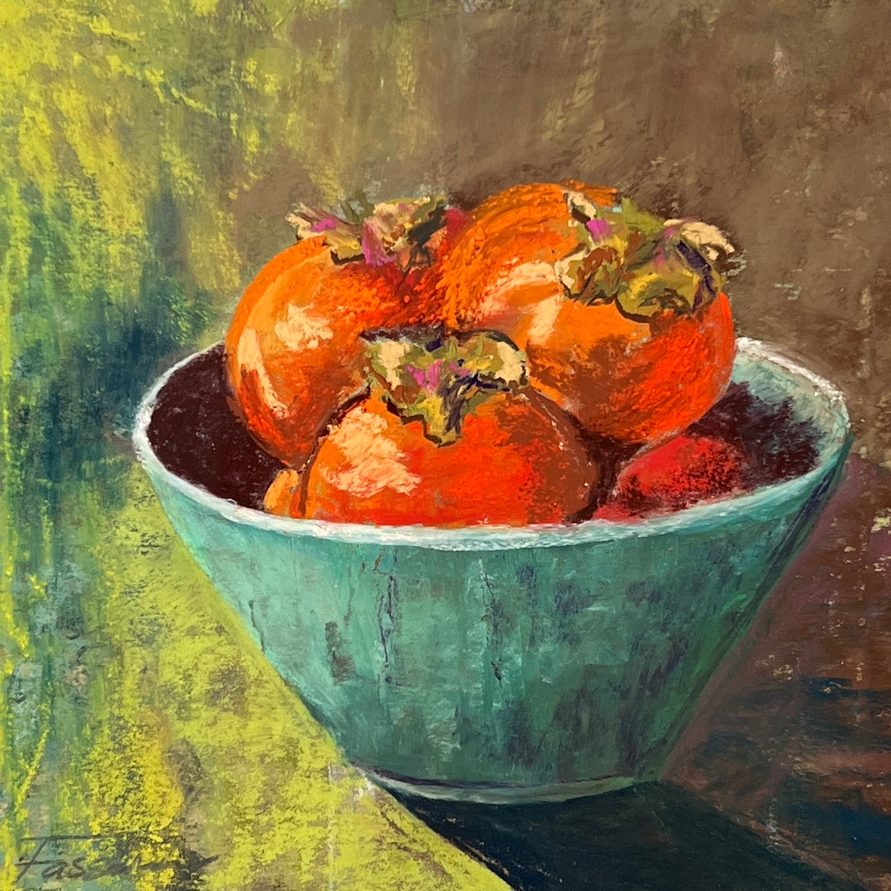 Mary Fassbinder "A Bowl of Sweetness" Summer Tomatoes Pastel in Wood Shadow Box