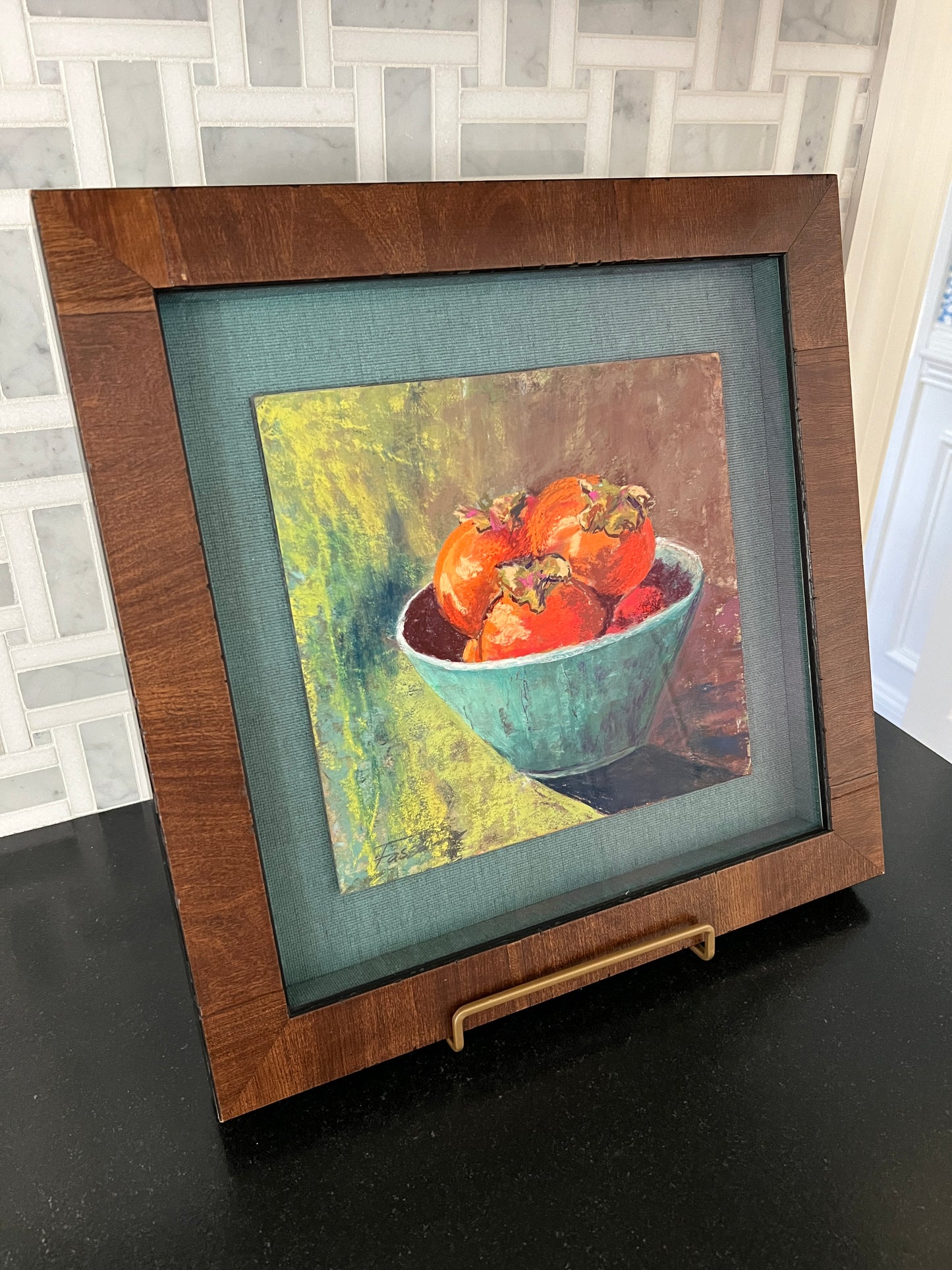 Mary Fassbinder "A Bowl of Sweetness" Summer Tomatoes Pastel in Wood Shadow Box