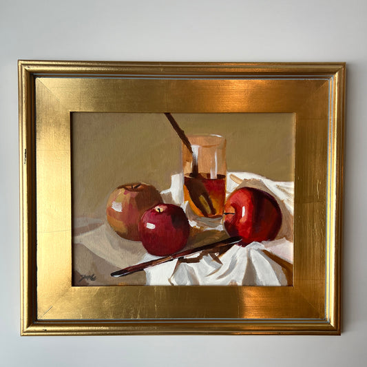 Glass Half Full Still Life Painting in Gold Frame