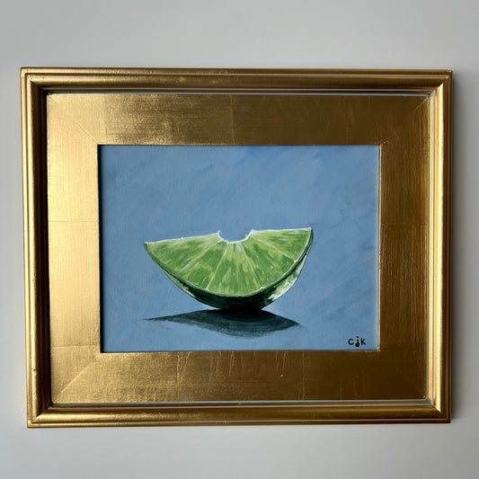 Modern Lime Slice Still Life Painting in Gold Frame