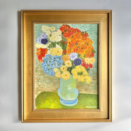 Vintage Bouquet Still Life Oil Painting in Gold Frame