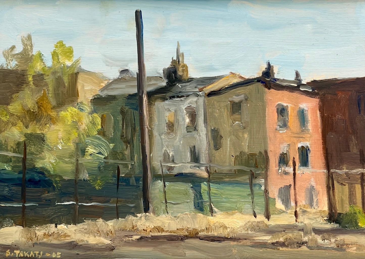 Stephen Takats Philadelphia Row Houses + Still Life Oil Painting in Wood Frame