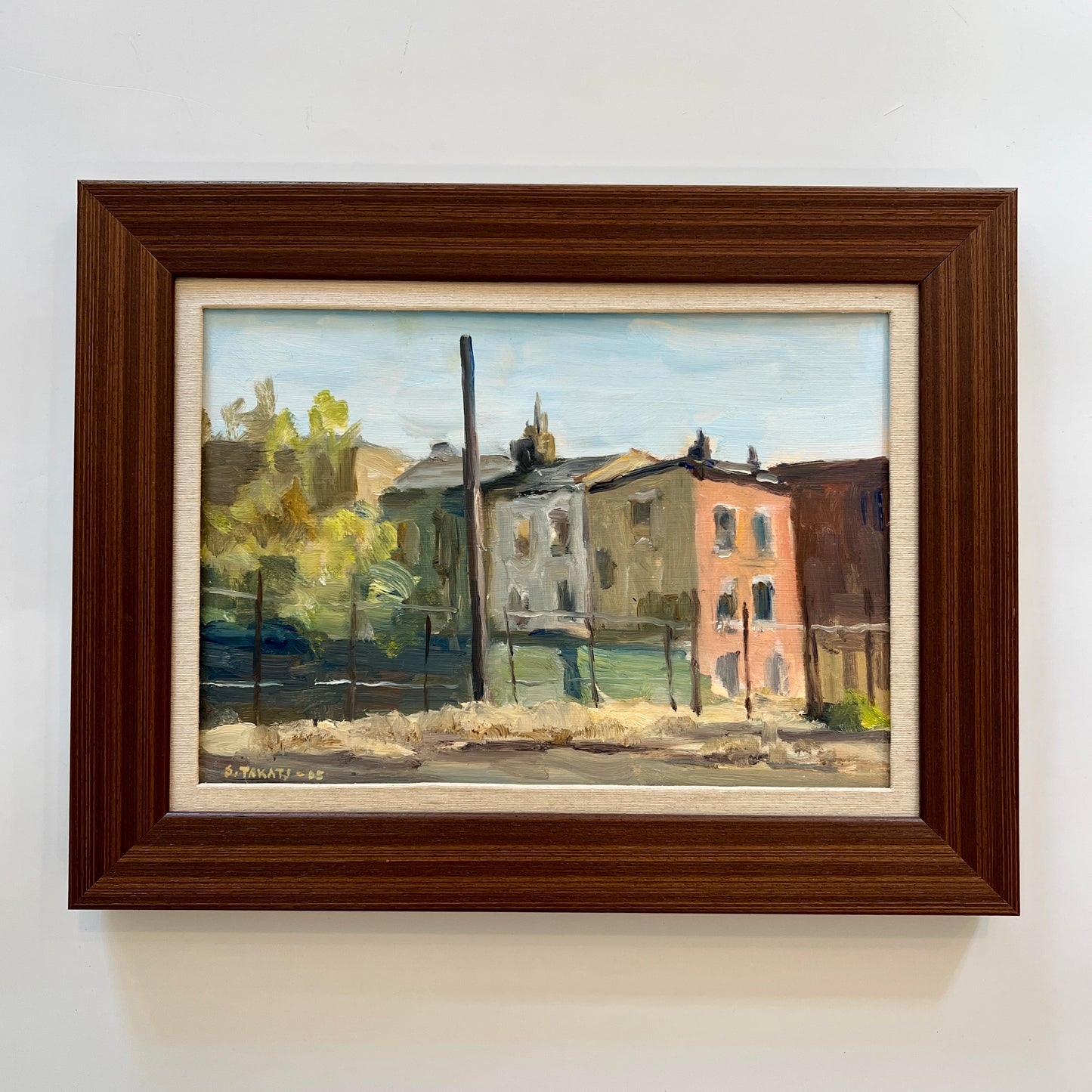 Stephen Takats Philadelphia Row Houses + Still Life Oil Painting in Wood Frame