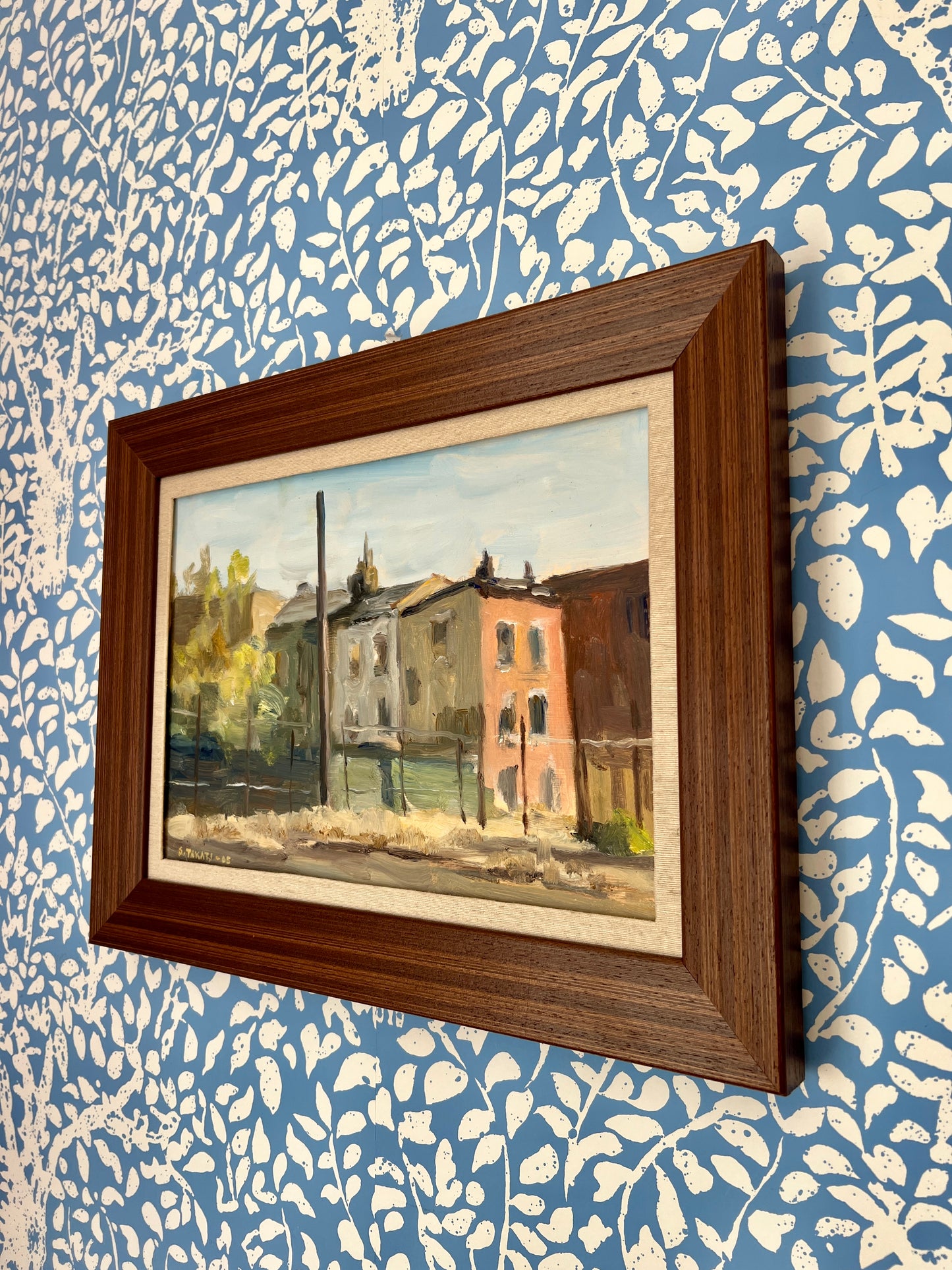 Stephen Takats Philadelphia Row Houses + Still Life Oil Painting in Wood Frame