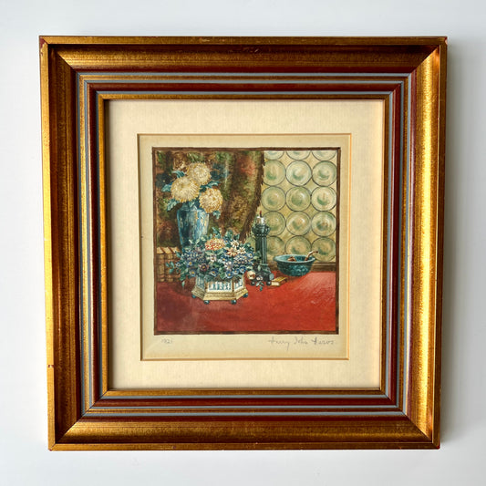 Henry John Heros 1921 Blue and White Interior Still Life in Gold Frame