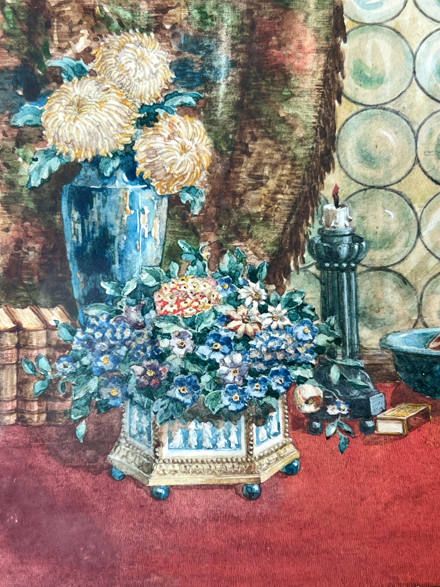 Henry John Heros 1921 Blue and White Interior Still Life in Gold Frame