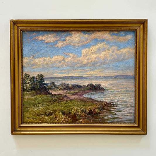 John T. Randolph Blue Skies Impressionist Coastal Landscape Oil Painting in Gold Frame