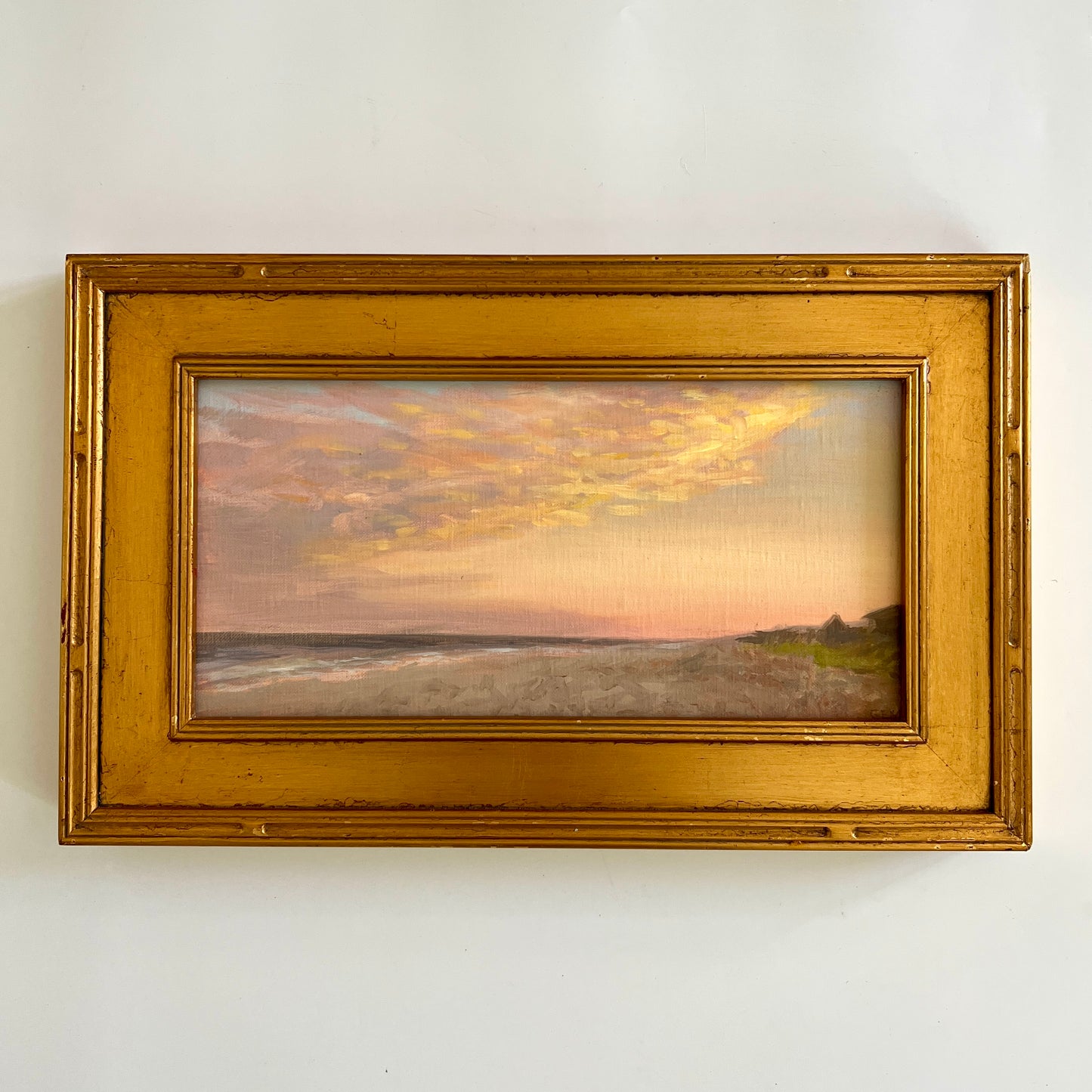 Fire Island, NY Sunset Coastal Landscape Oil Painting in Gold Frame