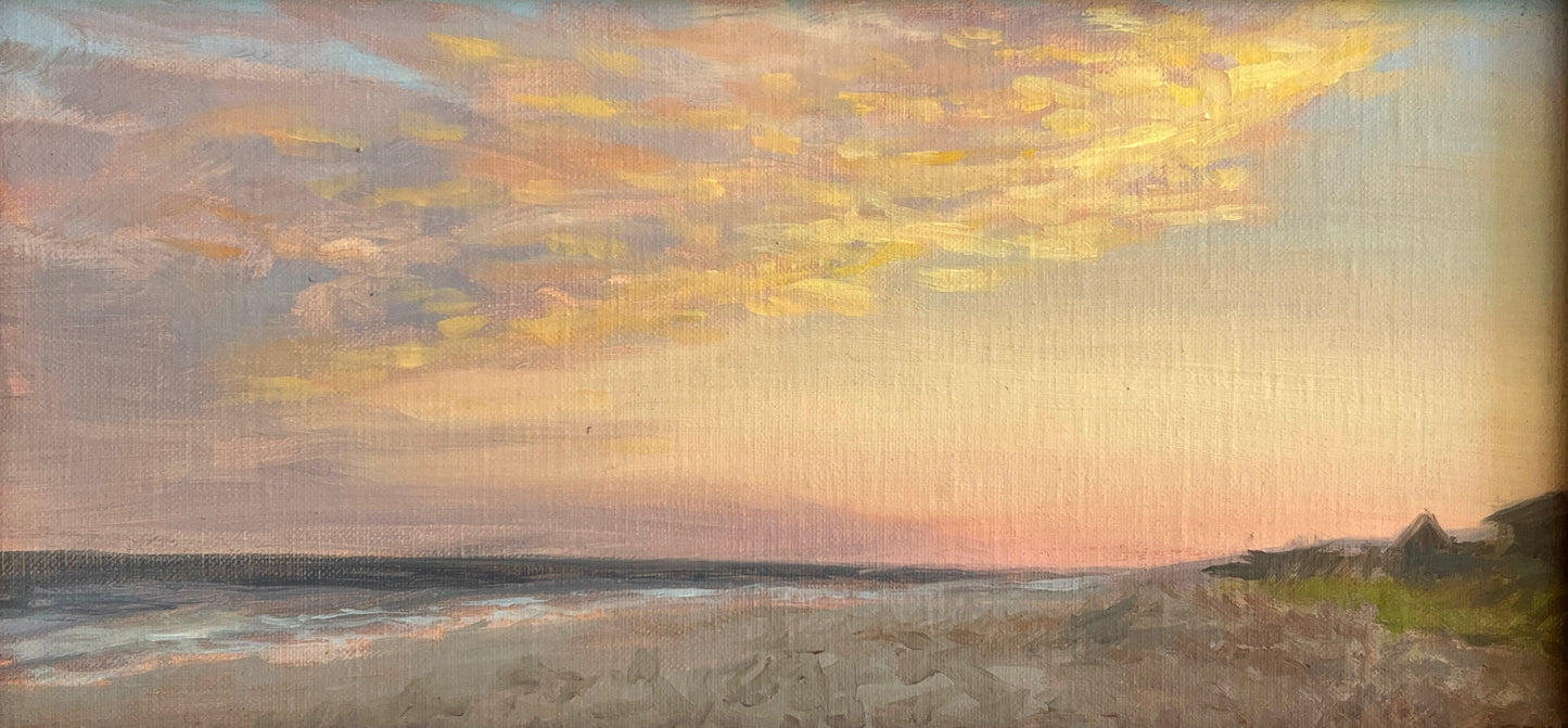 Fire Island, NY Sunset Coastal Landscape Oil Painting in Gold Frame