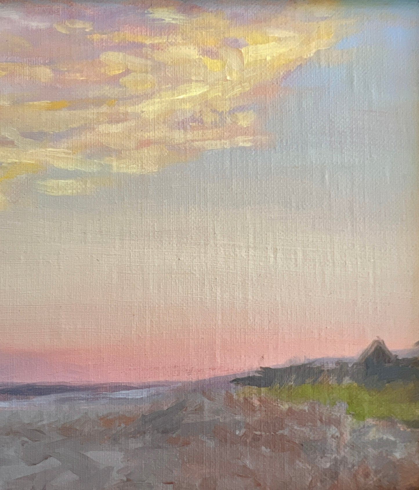 Fire Island, NY Sunset Coastal Landscape Oil Painting in Gold Frame