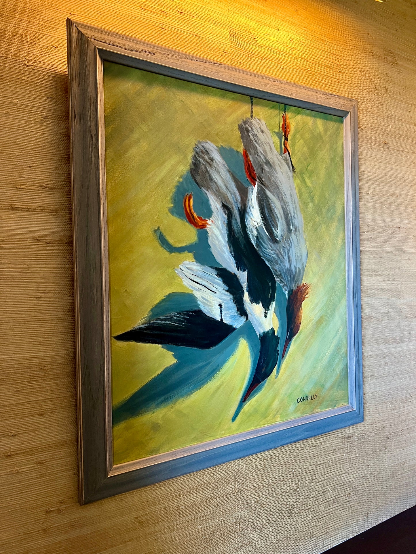 After the Hunt Portrait of Hanging Fowl Oil Painting in Wood Frame