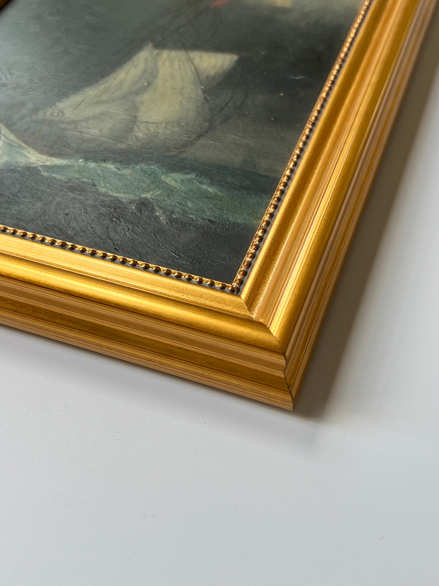 19th Century American Oil Painting of Sail Ship Seascape in Gold Frame