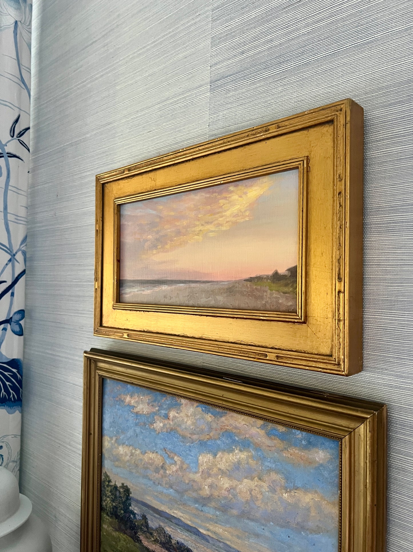 Fire Island, NY Sunset Coastal Landscape Oil Painting in Gold Frame