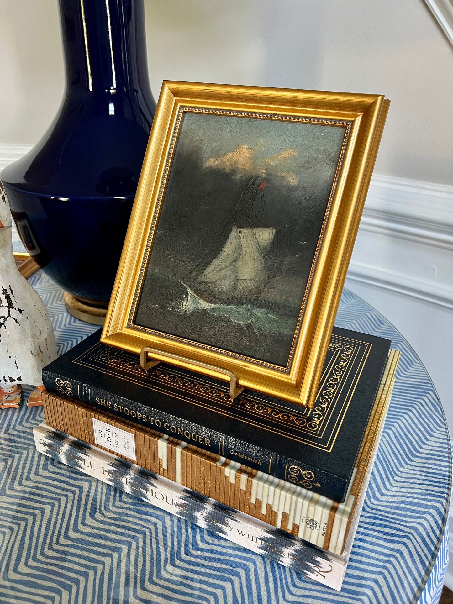 19th Century American Oil Painting of Sail Ship Seascape in Gold Frame