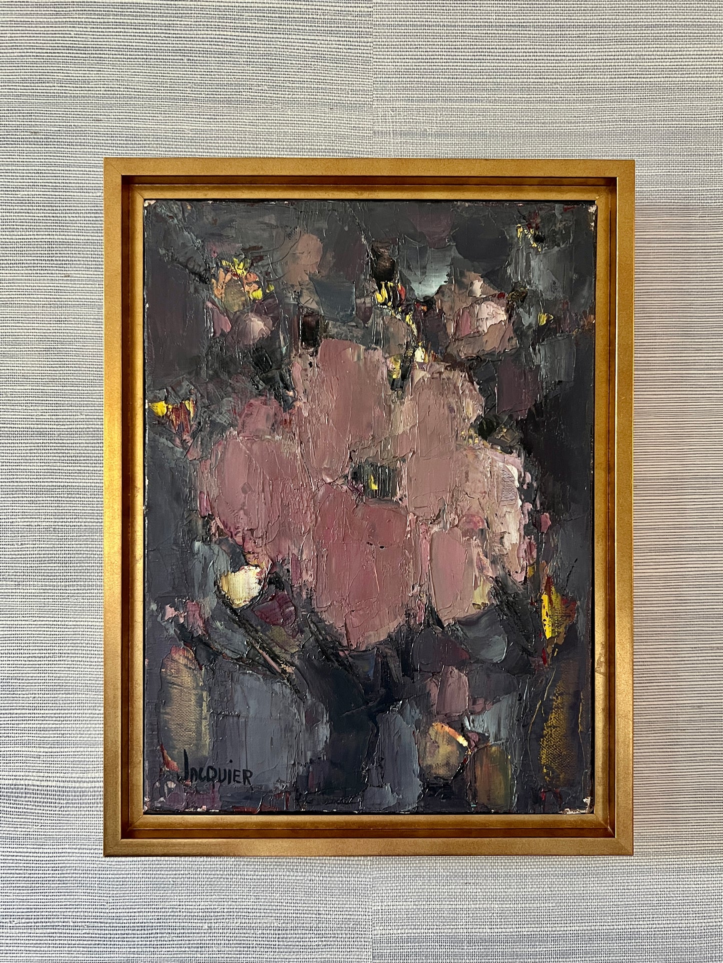 Jacqueline Jacquier (French, 1930-2020) Oil Painting Abstract Flower in Gold Floater Frame