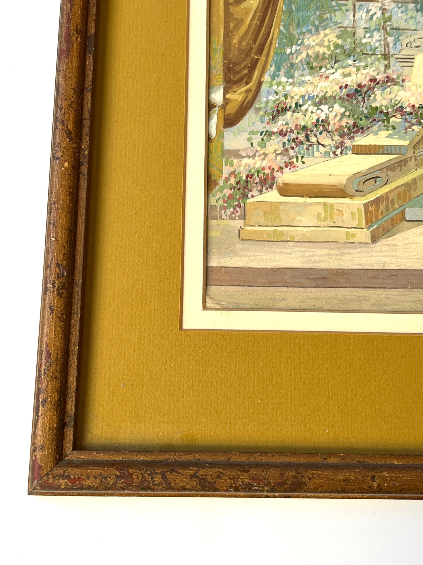 Early 20th C. Elaborate Art Deco Theatrical Set Design #2 Gouache Painting in Gilded Frame