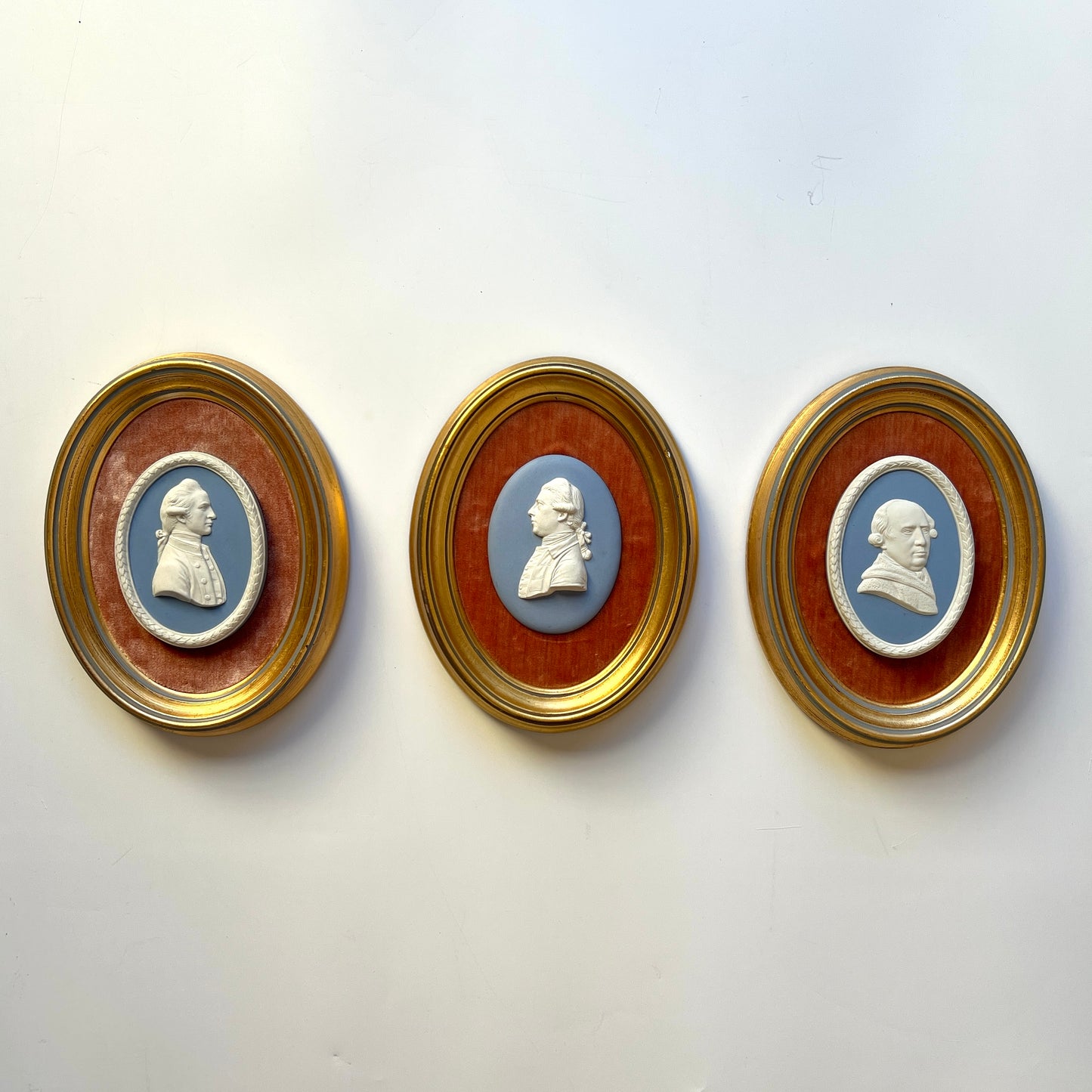 Wedgwood Jasperware Portrait Medallion of George Stubbs Mounted on Coral Velvet in Gold Frame