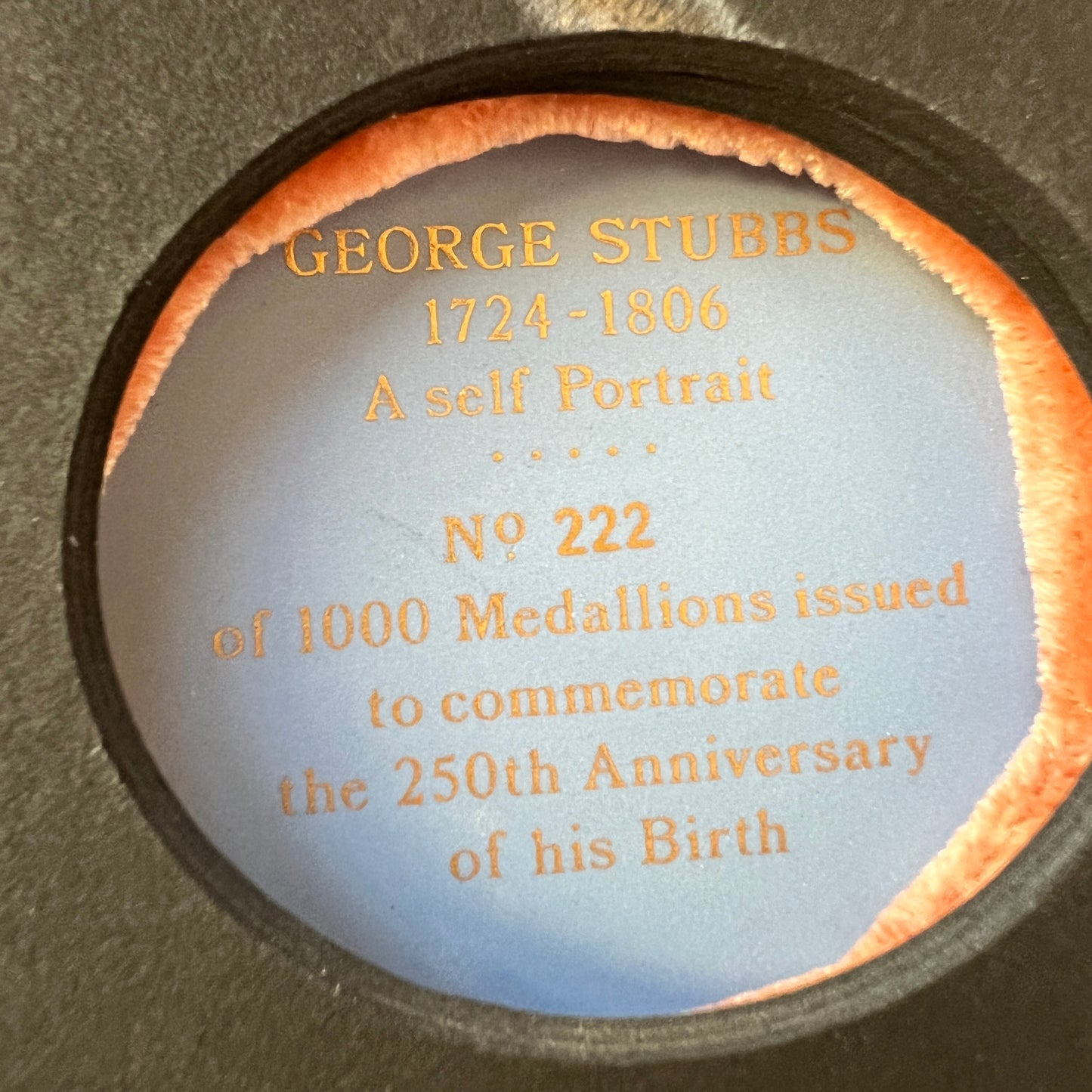 Wedgwood Jasperware Portrait Medallion of George Stubbs Mounted on Coral Velvet in Gold Frame