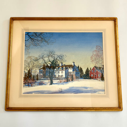 1938 Ernest Edwin Anthony (1894-1941) Watercolor Portrait of Country Home in Gold Frame