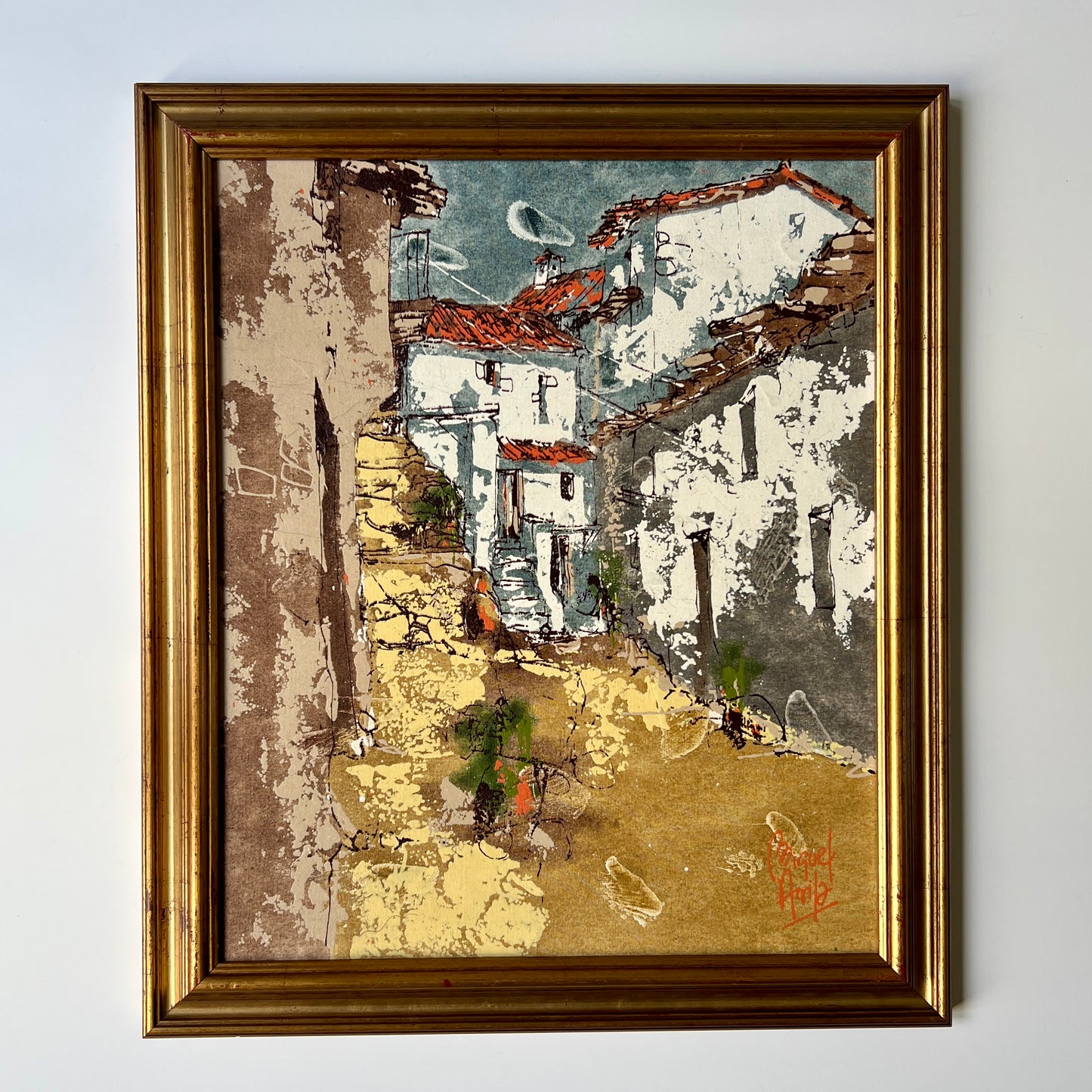 20th Century Modern Cityscape Painting of the Steps At Montmartre France in Gold Frame