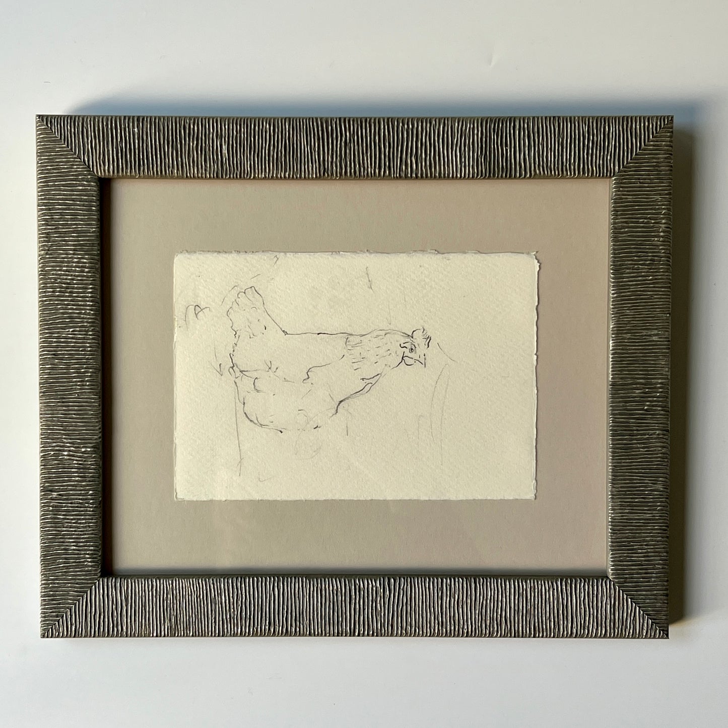 Emily Hirtle Contemporary Chicken Drawing in Custom Silver Frame