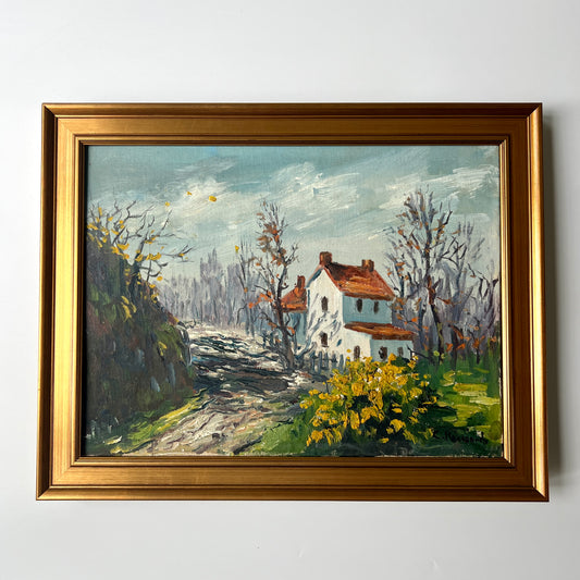 Cesare Ricciardi (American, 1892-1973) Impressionist Farmhouse Landscape Oil Painting in Gold Frame