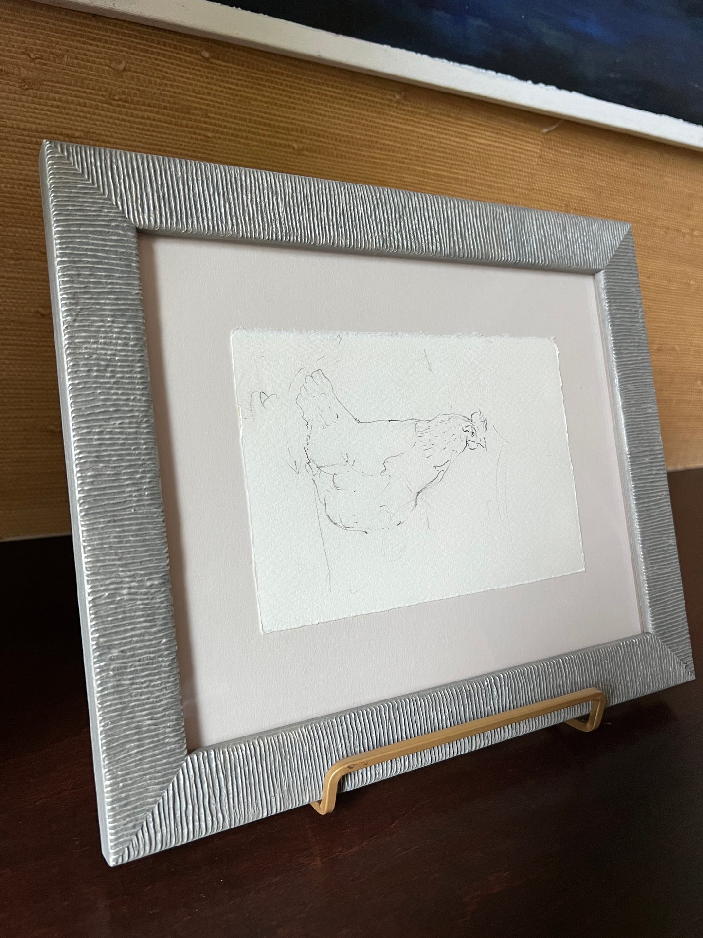 Emily Hirtle Contemporary Chicken Drawing in Custom Silver Frame